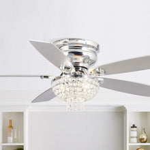 Carregar imagem no visualizador da galeria, 52&quot; Kanpur Modern Chrome Flush Mount Reversible Crystal Ceiling Fan with Lighting and Remote Control
