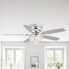 Carregar imagem no visualizador da galeria, 52&quot; Kanpur Modern Chrome Flush Mount Reversible Crystal Ceiling Fan with Lighting and Remote Control
