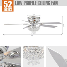 Carregar imagem no visualizador da galeria, 52&quot; Kanpur Modern Chrome Flush Mount Reversible Crystal Ceiling Fan with Lighting and Remote Control
