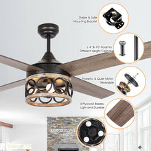 Cargar imagen en el visor de la galería, 52&quot; Kashmir Farmhouse Downrod Mount Reversible Ceiling Fan with Lighting and Remote Control
