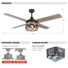 Load image into Gallery viewer, 52&quot; Kashmir Farmhouse Downrod Mount Reversible Ceiling Fan with Lighting and Remote Control
