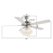 Load image into Gallery viewer, 52&quot; Kerala Modern Chrome Downrod Mount Reversible Crystal Ceiling Fan with Lighting and Remote Control
