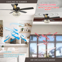 Load image into Gallery viewer, 52&quot; Kerala Modern Chrome Downrod Mount Reversible Crystal Ceiling Fan with Lighting and Remote Control
