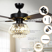 Load image into Gallery viewer, 52&quot; Kerala Modern Chrome Downrod Mount Reversible Crystal Ceiling Fan with Lighting and Remote Control
