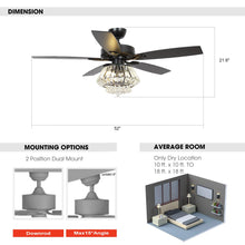 Load image into Gallery viewer, 52&quot; Kerala Modern Chrome Downrod Mount Reversible Crystal Ceiling Fan with Lighting and Remote Control
