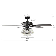 Load image into Gallery viewer, 52&quot; Kerala Modern Chrome Downrod Mount Reversible Crystal Ceiling Fan with Lighting and Remote Control
