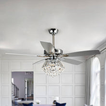 Cargar imagen en el visor de la galería, 52&quot; Kerala Modern Chrome Downrod Mount Reversible Crystal Ceiling Fan with Lighting and Remote Control
