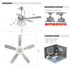 Carregar imagem no visualizador da galeria, 52&quot; Kerala Modern Chrome Downrod Mount Reversible Crystal Ceiling Fan with Lighting and Remote Control
