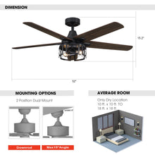 Carregar imagem no visualizador da galeria, 52&quot; Kolkata Industrial Downrod Mount Reversible Ceiling Fan with Lighting and Remote Control
