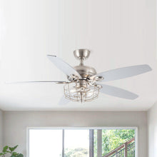 Carregar imagem no visualizador da galeria, 52&quot; Kyla Industrial Brushed Nickel Reversible Caged Ceiling Fan with Lighting
