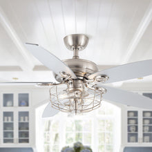 Carregar imagem no visualizador da galeria, 52&quot; Kyla Industrial Brushed Nickel Reversible Caged Ceiling Fan with Lighting
