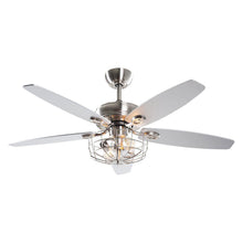 Carregar imagem no visualizador da galeria, 52&quot; Kyla Industrial Brushed Nickel Reversible Caged Ceiling Fan with Lighting
