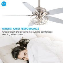 Cargar imagen en el visor de la galería, 52&quot; Kyla Industrial Brushed Nickel Reversible Caged Ceiling Fan with Lighting
