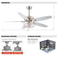 Load image into Gallery viewer, 52&quot; Kyla Industrial Brushed Nickel Reversible Caged Ceiling Fan with Lighting
