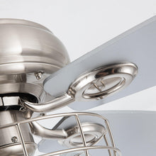 Cargar imagen en el visor de la galería, 52&quot; Kyla Industrial Brushed Nickel Reversible Caged Ceiling Fan with Lighting
