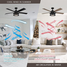 Carregar imagem no visualizador da galeria, 52&quot; Lucknow Industrial Black Reversible Ceiling Fan with Lighting and Remote Control
