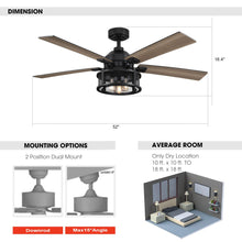 Cargar imagen en el visor de la galería, 52&quot; Lucknow Industrial Black Reversible Ceiling Fan with Lighting and Remote Control
