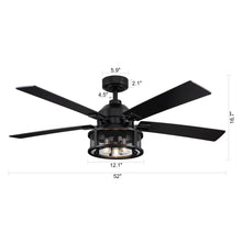 Carregar imagem no visualizador da galeria, 52&quot; Lucknow Industrial Black Reversible Ceiling Fan with Lighting and Remote Control
