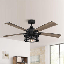 Cargar imagen en el visor de la galería, 52&quot; Lucknow Industrial Black Reversible Ceiling Fan with Lighting and Remote Control
