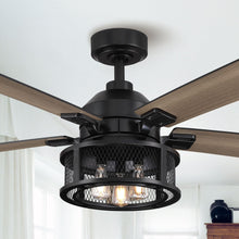 Load image into Gallery viewer, 52&quot; Lucknow Industrial Black Reversible Ceiling Fan with Lighting and Remote Control
