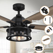 Carregar imagem no visualizador da galeria, 52&quot; Lucknow Industrial Black Reversible Ceiling Fan with Lighting and Remote Control
