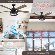 Carregar imagem no visualizador da galeria, 52&quot; Lucknow Industrial Black Reversible Ceiling Fan with Lighting and Remote Control
