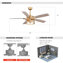 Load image into Gallery viewer, 52&quot; Madhya Pradesh Modern Downrod Mount Reversible Crystal Ceiling Fan with Lighting and Remote Control
