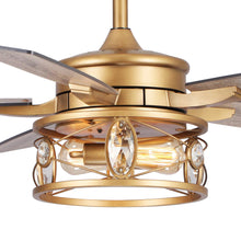 Cargar imagen en el visor de la galería, 52&quot; Madhya Pradesh Modern Downrod Mount Reversible Crystal Ceiling Fan with Lighting and Remote Control
