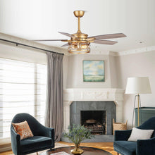 Cargar imagen en el visor de la galería, 52&quot; Madhya Pradesh Modern Downrod Mount Reversible Crystal Ceiling Fan with Lighting and Remote Control
