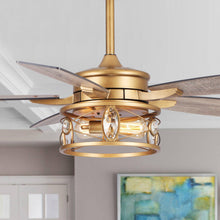 Cargar imagen en el visor de la galería, 52&quot; Madhya Pradesh Modern Downrod Mount Reversible Crystal Ceiling Fan with Lighting and Remote Control
