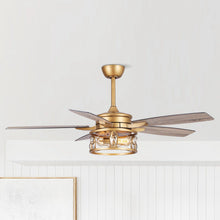 Cargar imagen en el visor de la galería, 52&quot; Madhya Pradesh Modern Downrod Mount Reversible Crystal Ceiling Fan with Lighting and Remote Control
