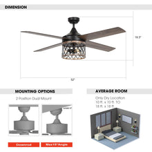 Cargar imagen en el visor de la galería, 52&quot; Mirelle Farmhouse Downrod Mount Reversible Ceiling Fan with Lighting and Remote Control
