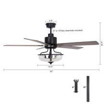 Cargar imagen en el visor de la galería, 52&quot; Mumbai Industrial Downrod Mount Reversible Ceiling Fan with Lighting and Remote Control
