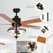 Carregar imagem no visualizador da galeria, 52&quot; Mumbai Industrial Downrod Mount Reversible Ceiling Fan with Lighting and Remote Control
