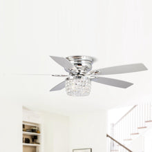 Carregar imagem no visualizador da galeria, 52&quot; Panipat Modern Chrome Flush Mount Reversible Crystal Ceiling Fan with Lighting and Remote Control
