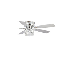 Cargar imagen en el visor de la galería, 52&quot; Panipat Modern Chrome Flush Mount Reversible Crystal Ceiling Fan with Lighting and Remote Control
