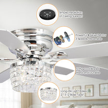 Carregar imagem no visualizador da galeria, 52&quot; Panipat Modern Chrome Flush Mount Reversible Crystal Ceiling Fan with Lighting and Remote Control
