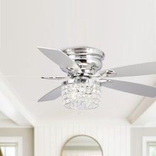 Carregar imagem no visualizador da galeria, 52&quot; Panipat Modern Chrome Flush Mount Reversible Crystal Ceiling Fan with Lighting and Remote Control
