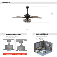 Carregar imagem no visualizador da galeria, 52&quot; Paquette Industrial Downrod Mount Reversible Ceiling Fan with Lighting and Remote Control
