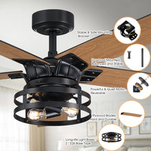 Cargar imagen en el visor de la galería, 52&quot; Prayag Industrial Downrod Mount Reversible Ceiling Fan with Lighting and Remote Control
