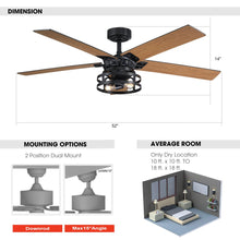 Carregar imagem no visualizador da galeria, 52&quot; Prayag Industrial Downrod Mount Reversible Ceiling Fan with Lighting and Remote Control
