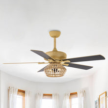 Cargar imagen en el visor de la galería, 52&quot; Pune Farmhouse Downrod Mount Reversible Ceiling Fan with Lighting and Remote Control
