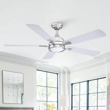 Load image into Gallery viewer, 52&quot; Tata Nagar Industrial Brush Nickel Downrod Mount Reversible Crystal Ceiling Fan with Lighting and Remote Control
