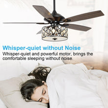 Load image into Gallery viewer, 52&quot; Tibuh Modern Downrod Mount Reversible Crystal Ceiling Fan with Lighting and Remote Control
