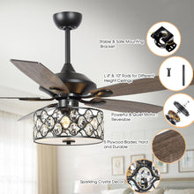 Cargar imagen en el visor de la galería, 52&quot; Tibuh Modern Downrod Mount Reversible Crystal Ceiling Fan with Lighting and Remote Control
