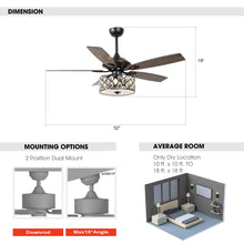 Load image into Gallery viewer, 52&quot; Tibuh Modern Downrod Mount Reversible Crystal Ceiling Fan with Lighting and Remote Control
