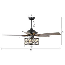 Load image into Gallery viewer, 52&quot; Tibuh Modern Downrod Mount Reversible Crystal Ceiling Fan with Lighting and Remote Control
