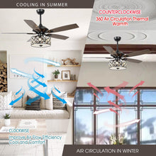 Carregar imagem no visualizador da galeria, 52&quot; Tibuh Modern Downrod Mount Reversible Crystal Ceiling Fan with Lighting and Remote Control
