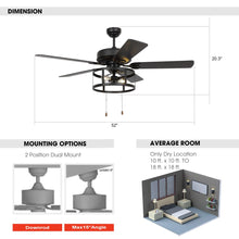 Cargar imagen en el visor de la galería, 52&quot; Urbana Downrod Mount Reversible Industrial Ceiling Fan with Lighting and Pull Chain
