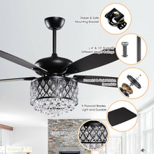 Cargar imagen en el visor de la galería, 52&quot; Wethington Modern Downrod Mount Reversible Crystal Ceiling Fan with Lighting and Remote Control
